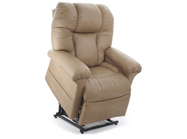 Journey Perfect Sleep Chair 5-Zone power lift recliner in MiraLux Saddle, shown in lift position