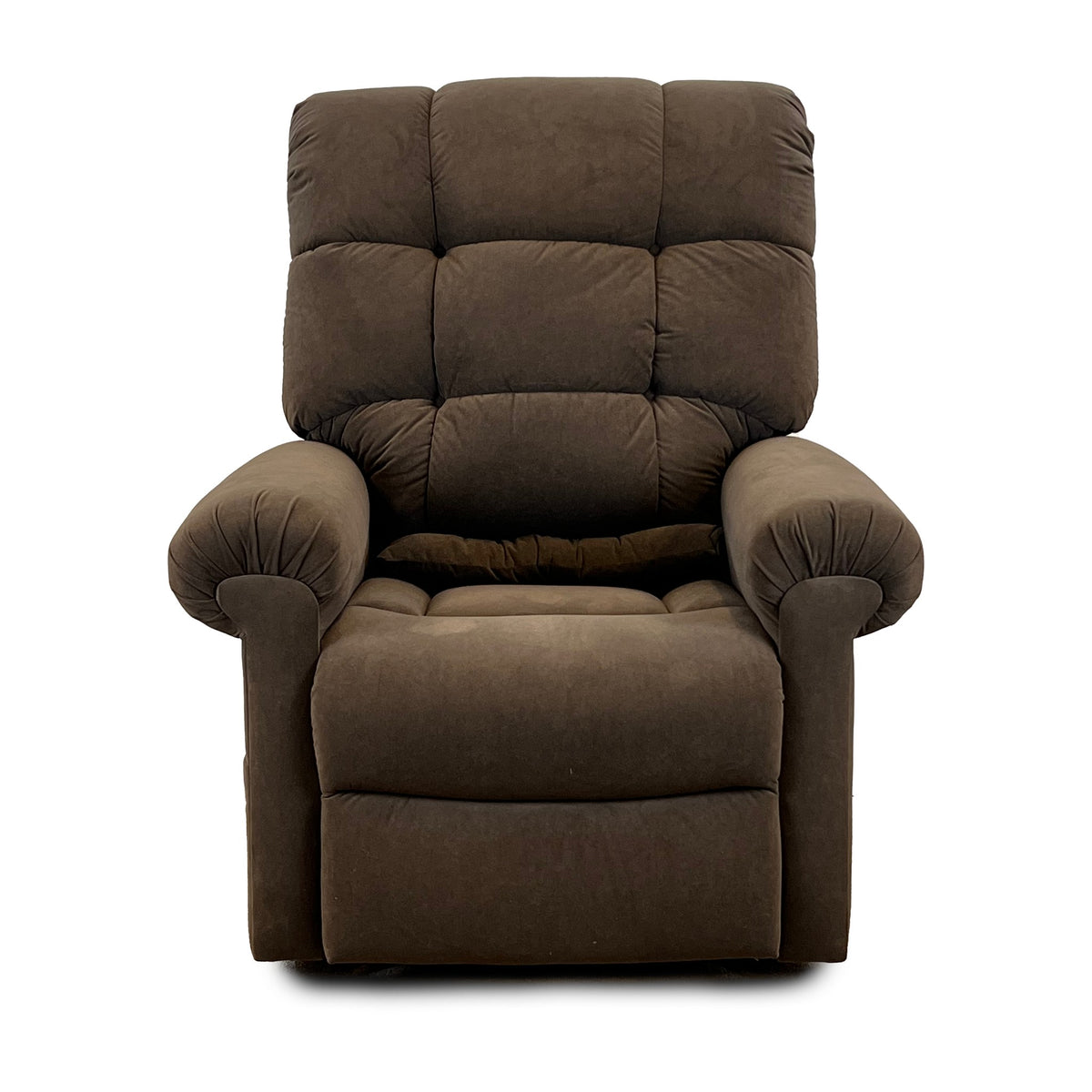 Journey Perfect Sleep Chair lift recliner in Chocolate MicroLux fabric, front view