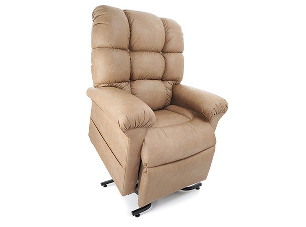 Journey Perfect Sleep Chair 2-Zone power lift recliner in MiraLux Saddle, three-quarter view